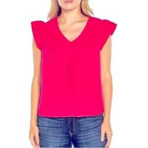 Three Dots Double Gauze Hot Pink Flutter Sleeve Blouse Like New Condition XXL